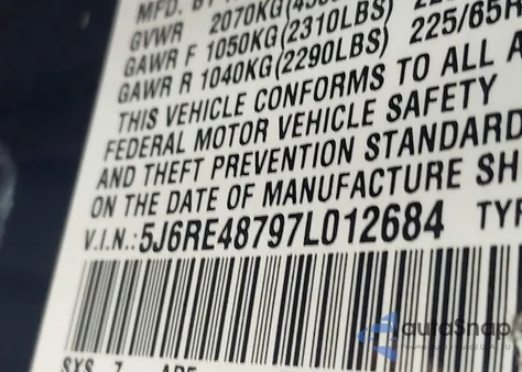 2007 Honda Cr-V Ex-L z USA, uszkodzony, nr VIN 5J6RE48797L012684